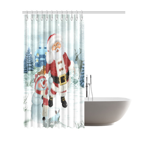 Christmas, Santa Claus with snowman Shower Curtain 69"x84"