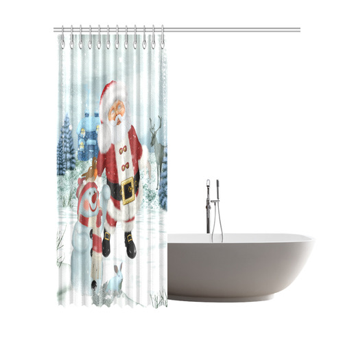 Christmas, Santa Claus with snowman Shower Curtain 69"x84"