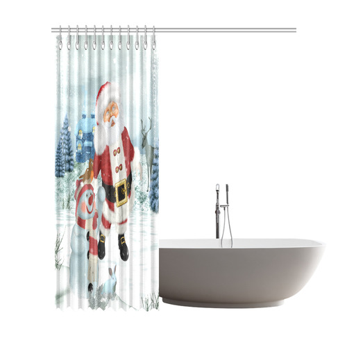 Christmas, Santa Claus with snowman Shower Curtain 72"x84"