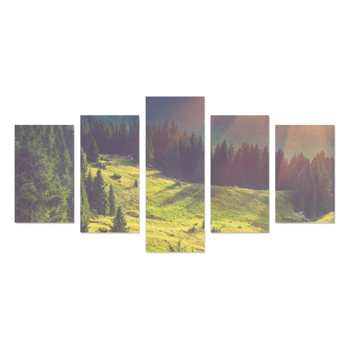 Mountain Forest Landscape In Sunlight Canvas Print Sets C (No Frame)
