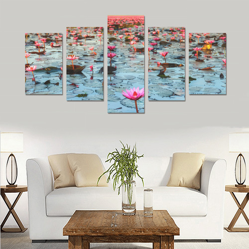 Sea Of Pink Lotus Unseen In Thailand Canvas Print Sets C (No Frame)