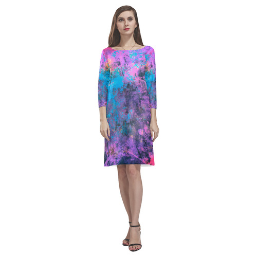 abstraction colors Rhea Loose Round Neck Dress(Model D22)