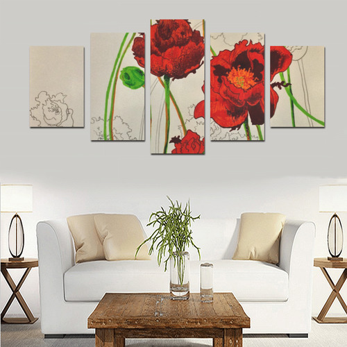 Red Peonies Canvas Print Sets D (No Frame)