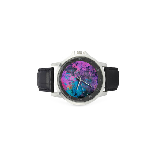 abstraction colors Unisex Stainless Steel Leather Strap Watch(Model 202)