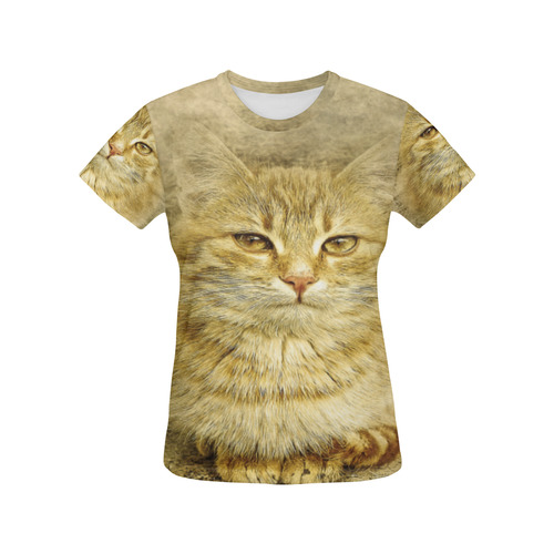 Orange Tabby Cat All Over Print T-Shirt for Women (USA Size) (Model T40)