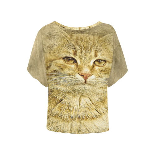 Orange Tabby Cat Women's Batwing-Sleeved Blouse T shirt (Model T44)