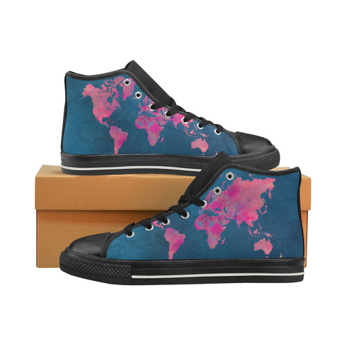 map of the world Women's Classic High Top Canvas Shoes (Model 017)