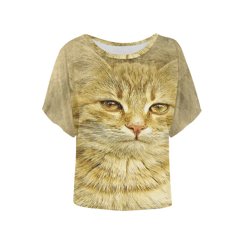 Orange Tabby Cat Women's Batwing-Sleeved Blouse T shirt (Model T44)