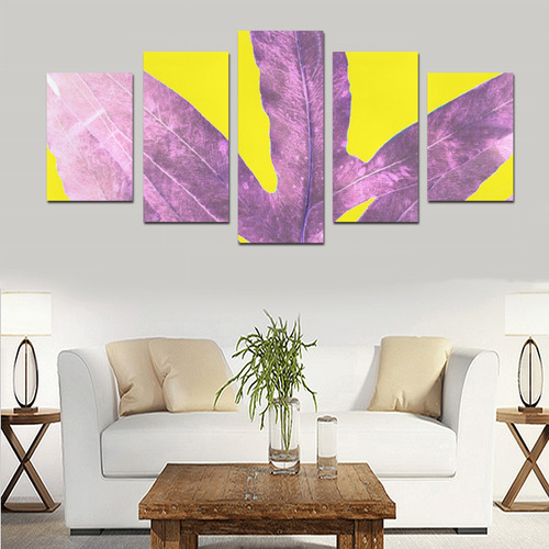 Yellow with Purple Fern Canvas Print Sets D (No Frame)