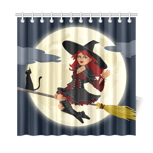 Funny Witch and Cat Shower Curtain 72"x72"