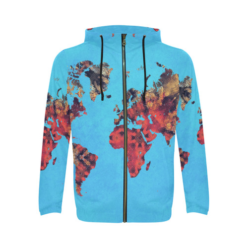 map of the world All Over Print Full Zip Hoodie for Men (Model H14)