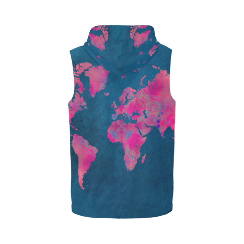 map of the world All Over Print Sleeveless Zip Up Hoodie for Men (Model H16)