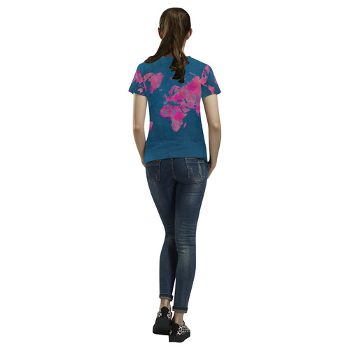 map of the world All Over Print T-Shirt for Women (USA Size) (Model T40)