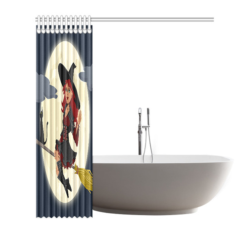 Funny Witch and Cat Shower Curtain 72"x72"
