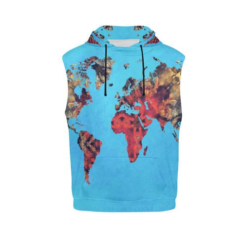 map of the world All Over Print Sleeveless Hoodie for Men (Model H15)