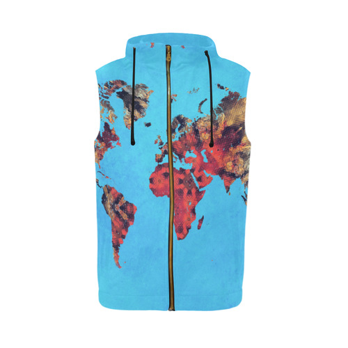 map of the world All Over Print Sleeveless Zip Up Hoodie for Men (Model H16)