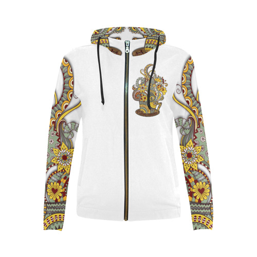 I love coffee All Over Print Full Zip Hoodie for Women (Model H14)