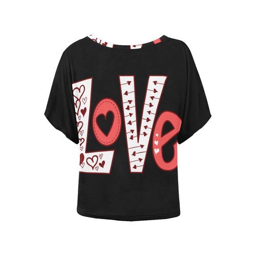 Love Cute Red White Heart Graphic Women's Batwing-Sleeved Blouse T shirt (Model T44)