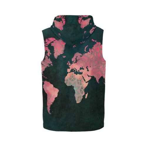 map of the world All Over Print Sleeveless Zip Up Hoodie for Men (Model H16)