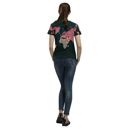 map of the world All Over Print T-Shirt for Women (USA Size) (Model T40)