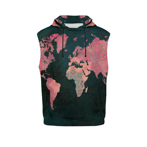 map of the world All Over Print Sleeveless Hoodie for Men (Model H15)