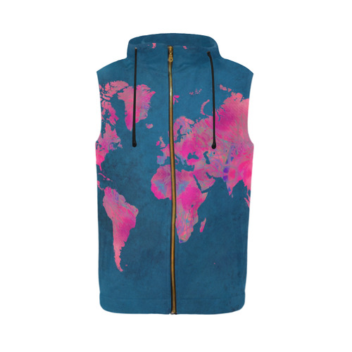 map of the world All Over Print Sleeveless Zip Up Hoodie for Men (Model H16)