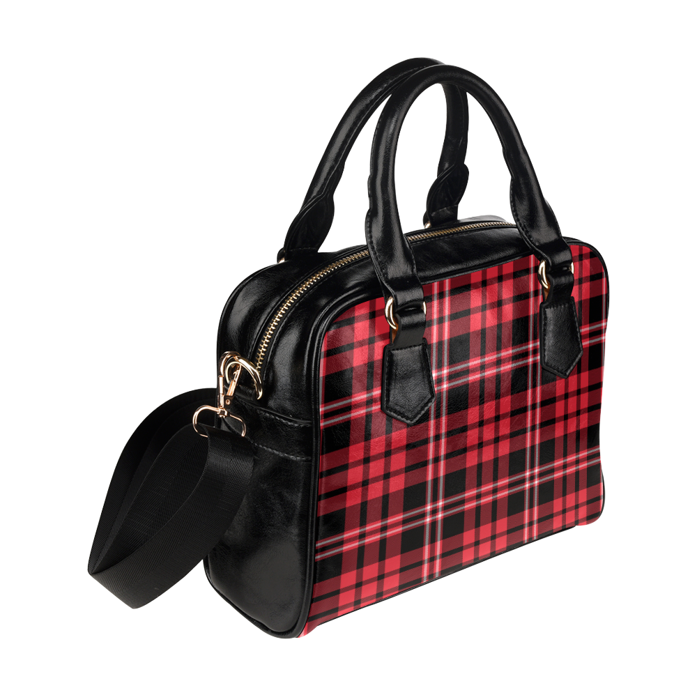 red and black plaid bag
