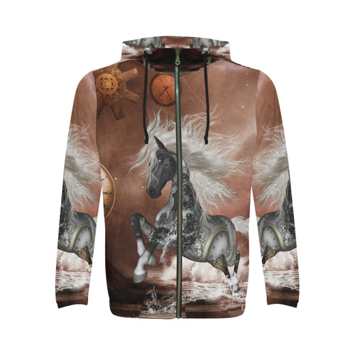 Amazing steampunk horse, silver All Over Print Full Zip Hoodie for Men (Model H14)