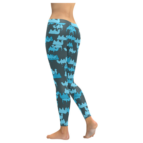 camelflage blue Women's Low Rise Leggings (Invisible Stitch) (Model L05)