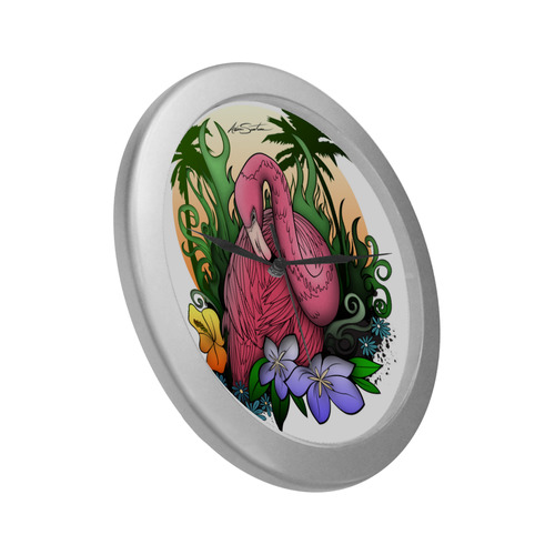 Flamingo Silver Color Wall Clock