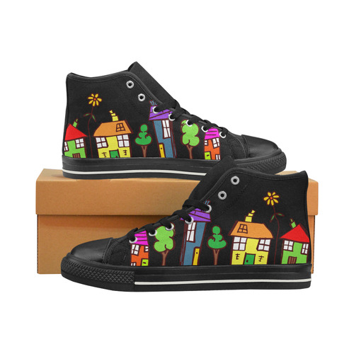 Funny Houses High Top Canvas Shoes for Kid (Model 017)