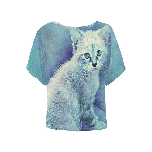 Blue Baby Kitten Women's Batwing-Sleeved Blouse T shirt (Model T44)