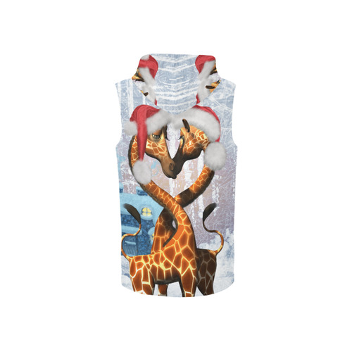 Christmas, funny giraffe All Over Print Sleeveless Zip Up Hoodie for Women (Model H16)