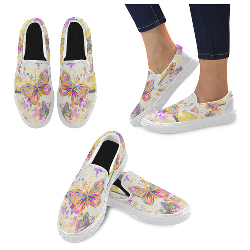 Coffee Butterfly Women's Slip-on Canvas Shoes (Model 019)