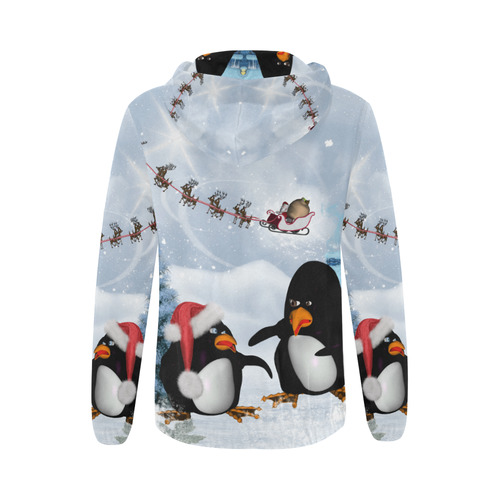 Christmas, funny, cute penguin All Over Print Full Zip Hoodie for Women (Model H14)