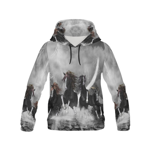 Awesome running black horses All Over Print Hoodie for Men (USA Size) (Model H13)