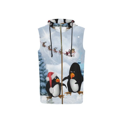 Christmas, funny, cute penguin All Over Print Sleeveless Zip Up Hoodie for Women (Model H16)