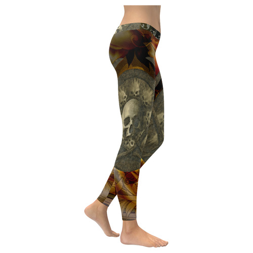 Awesome creepy skulls Women's Low Rise Leggings (Invisible Stitch) (Model L05)