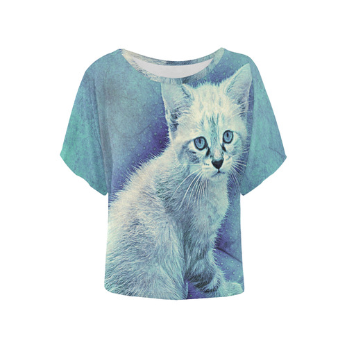 Blue Baby Kitten Women's Batwing-Sleeved Blouse T shirt (Model T44)