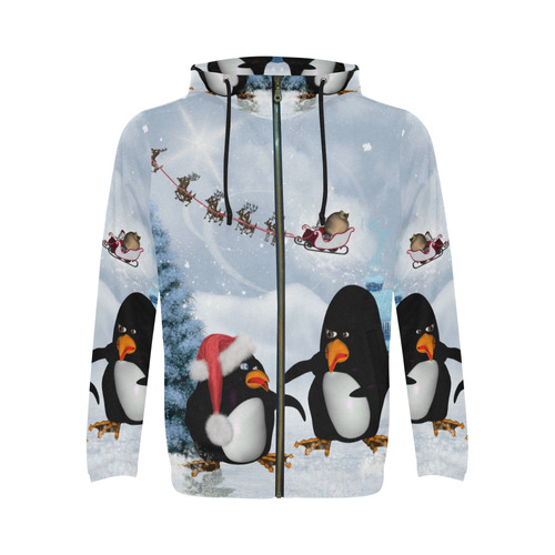 Christmas, funny, cute penguin All Over Print Full Zip Hoodie for Men (Model H14)