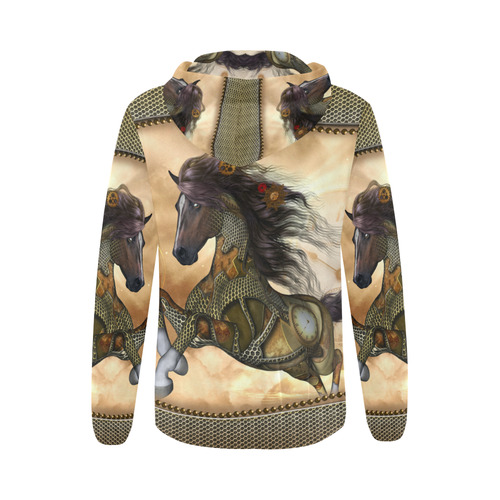 Aweseome steampunk horse, golden All Over Print Full Zip Hoodie for Women (Model H14)