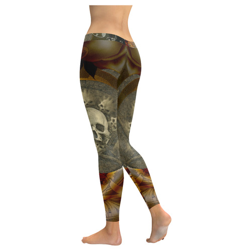 Awesome creepy skulls Women's Low Rise Leggings (Invisible Stitch) (Model L05)