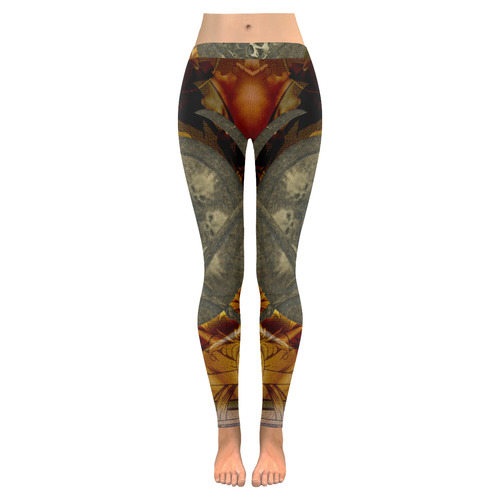 Awesome creepy skulls Women's Low Rise Leggings (Invisible Stitch) (Model L05)