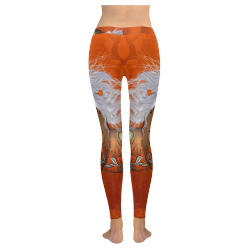 Wonderful steampunk horse, red white Women's Low Rise Leggings (Invisible Stitch) (Model L05)