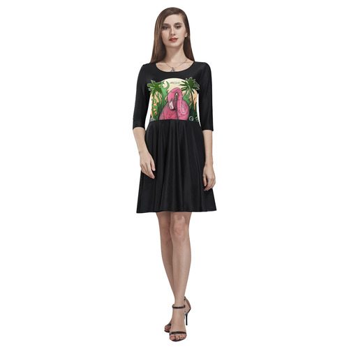 Flamingo Tethys Half-Sleeve Skater Dress(Model D20)