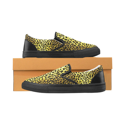 LEOPARD in black trim Men's Slip-on Canvas Shoes (Model 019)