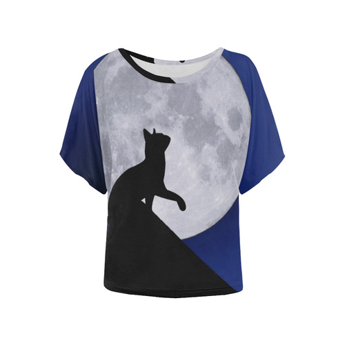 Moon Cat Women's Batwing-Sleeved Blouse T shirt (Model T44)