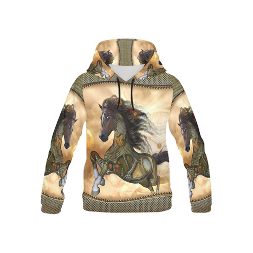Aweseome steampunk horse, golden All Over Print Hoodie for Kid (USA Size) (Model H13)