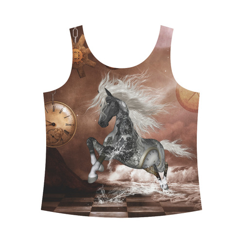 Amazing steampunk horse, silver All Over Print Tank Top for Women (Model T43)
