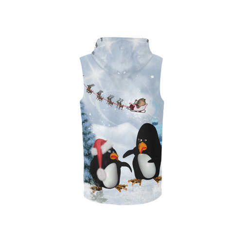 Christmas, funny, cute penguin All Over Print Sleeveless Zip Up Hoodie for Women (Model H16)